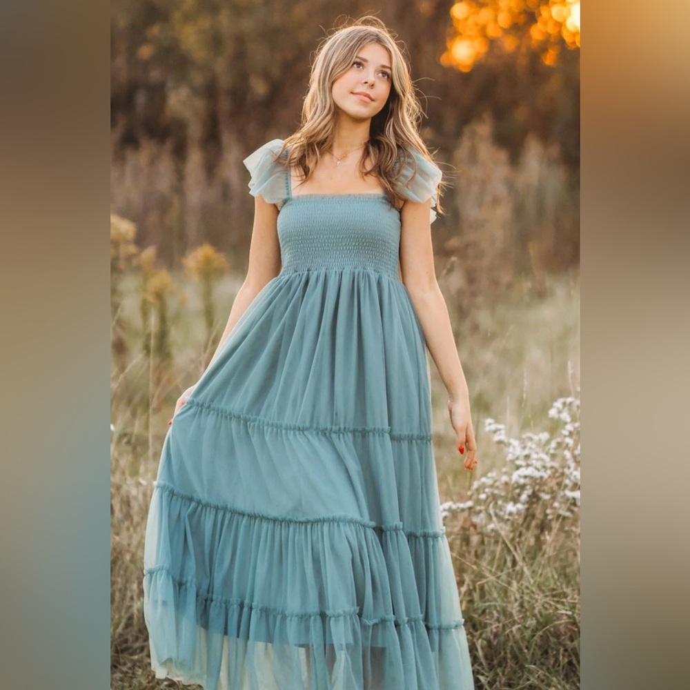INDIE BLUE Women’s Marabella Dress in Soft Teal Tulle